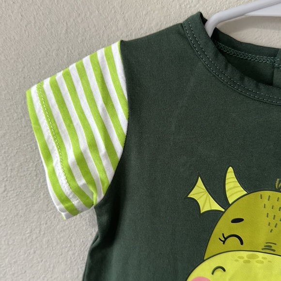 NWT Peppy Mini 2T Toddler Green Dragon Stripes Short Sleeve Romper - Picture 7 of 9